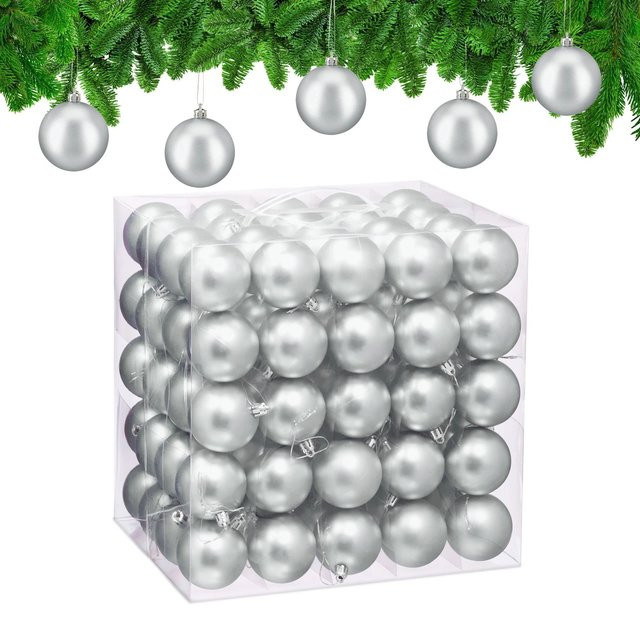 Relaxdays Weihnachtskugeln 100er Set aus Polystyrol in Silber Matt, Durchmesser: 7 cm - Bild 1
