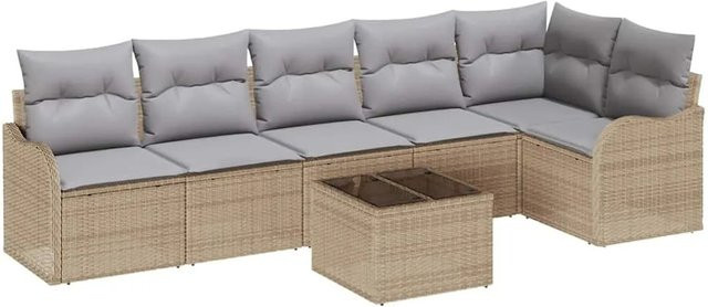 vidaXL Garten-Sofa-Set aus Poly Rattan in Schwarz mit 7 Teilen und Kissen - Bild 1