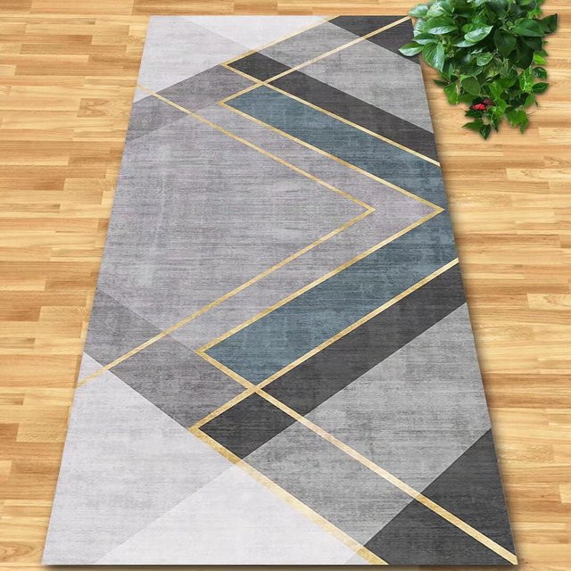 Moderner Teppichläufer Karpetti in Grau mit geometrischem Design, rutschfest und waschbar, B/T: 100 x 400 cm - Bild 1