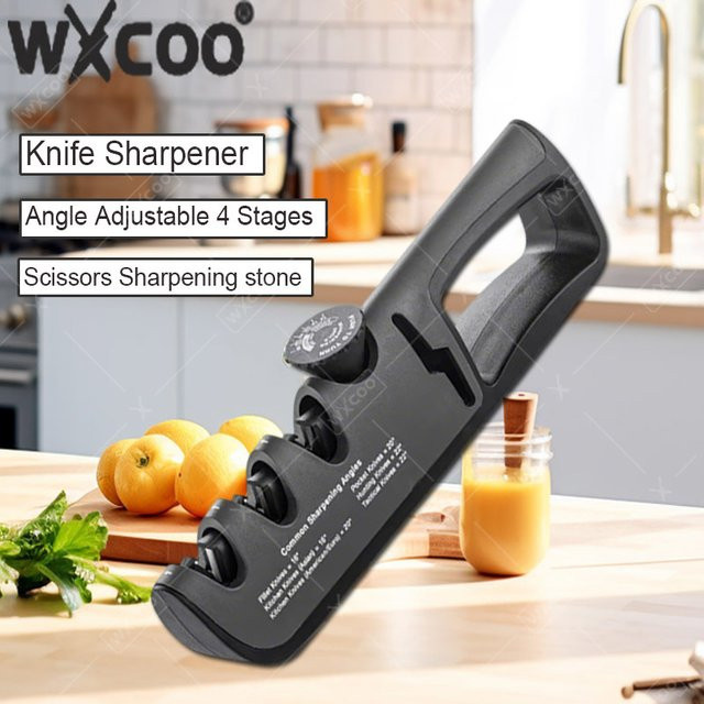 WXCOO Multifunktionaler Küchenmesserschärfer mit verstellbarem Winkel in Schwarz zum Schärfen von Messern und Scheren - Bild 1