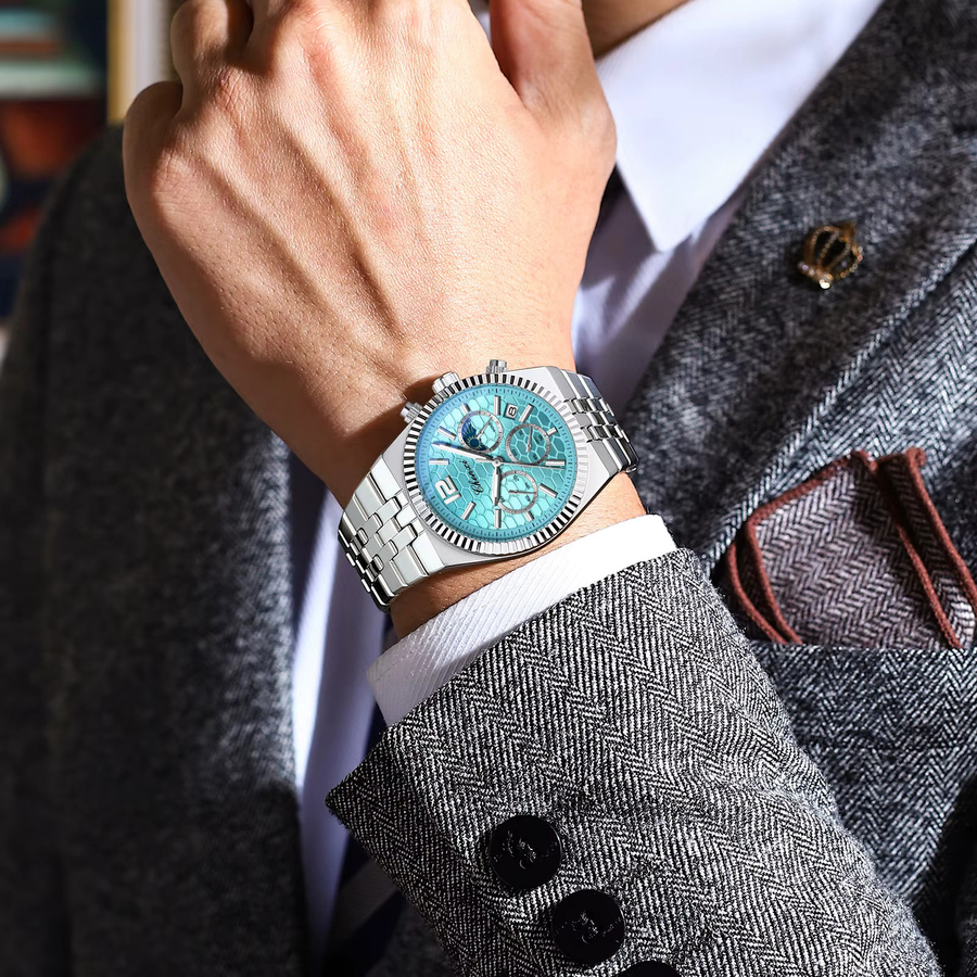 CHENXI Armbanduhr Chronograph, Quarz, Edelstahl, Blau, Herren - Bild 2
