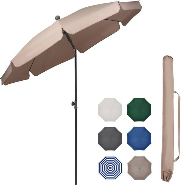 Sekey Balkonschirm mit Schutzhülle in Taupe/Beige, Sonnenschirm mit UV-Schutz UPF 50+ für Balkon und Garten, Durchmesser: 200 cm - Bild 1