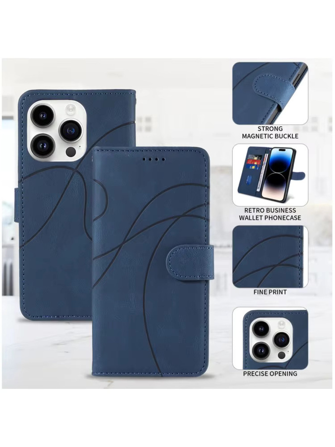 Magnetische Leder-Brieftasche Klapphülle mit Curve Line Design für iPhone 11 bis iPhone 17 Pro Max, stoßfest, Schwarz - Bild 3
