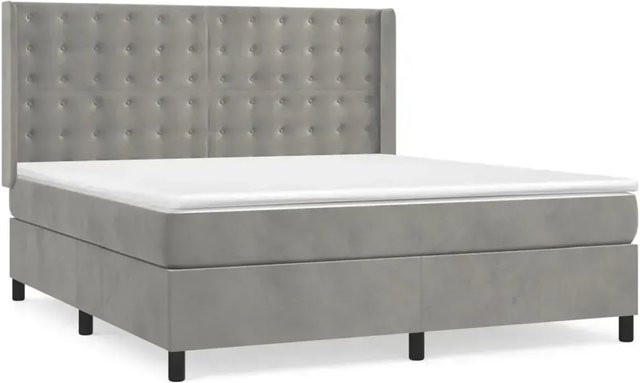 vidaXL Boxspringbett mit Matratze in Hellgrau aus Samt, Hybrid-Design mit Taschenfederkern, B/T: 160 x 200 cm - Bild 1