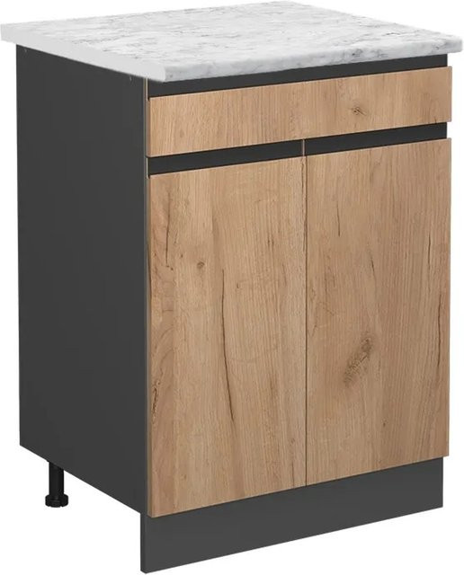 Vicco Küchenunterschrank R-Line Goldkraft Eiche/Anthrazit mit Marmor-Optik Breite: 60 cm - Bild 1