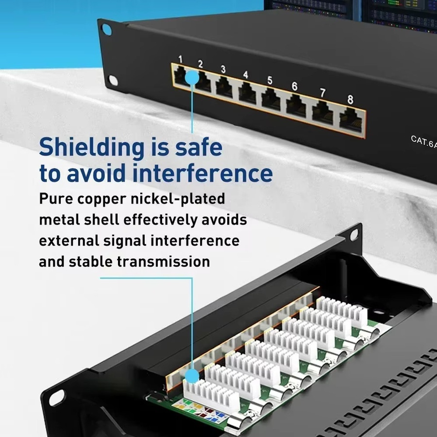 ZOERAX CAT6a Patchpanel Schwarz, 12/24-Port, 10 Gbit/s, abgeschirmtes Metall-Netzwerkpanel für Ethernet/LAN, 1 HE Rack- und Wandmontage, kompatibel mit CAT5e/6/6a/7 Kabeln - Bild 3