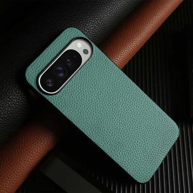 Business Rindsleder Handyhülle für Google Pixel 10 Pro, 8 Pro, 7A und 7 in Grün, Stoßfeste Rückabdeckung aus echtem Leder für Vollschutz - Bild 1