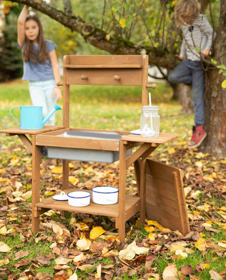 Roba Matschküche Midi Kinder-Gartenküche aus wetterfestem Massivholz in Teakfarben - Bild 2
