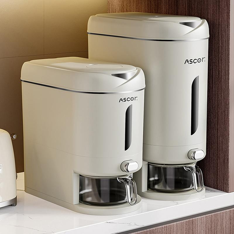 Automatischer Reisspender in Grau mit 5 kg Kapazität, feuchtigkeitsdichter und insektensicherer Getreideorganisator für Tierfutter, Müsli und Reis - Bild 4
