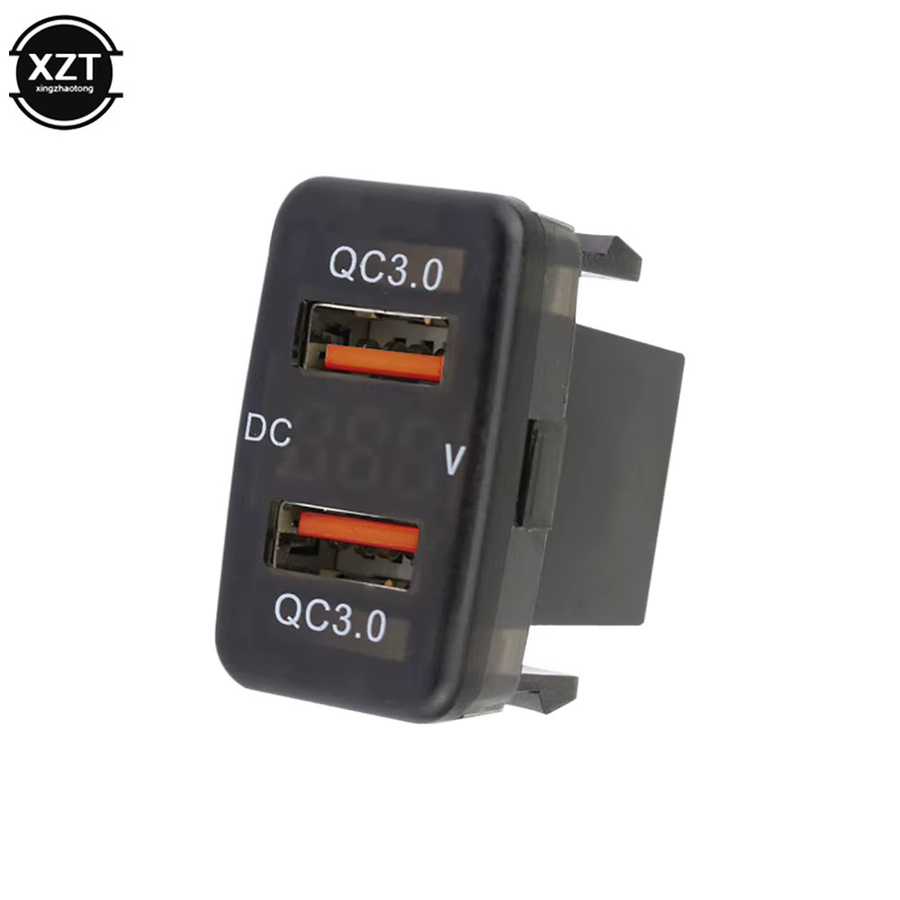 WYMECT Dual QC 3.0 USB Auto Ladegerät mit Spannungsanzeige und USB-C Anschluss, Schwarz, Toyota Zubehör - Bild 2