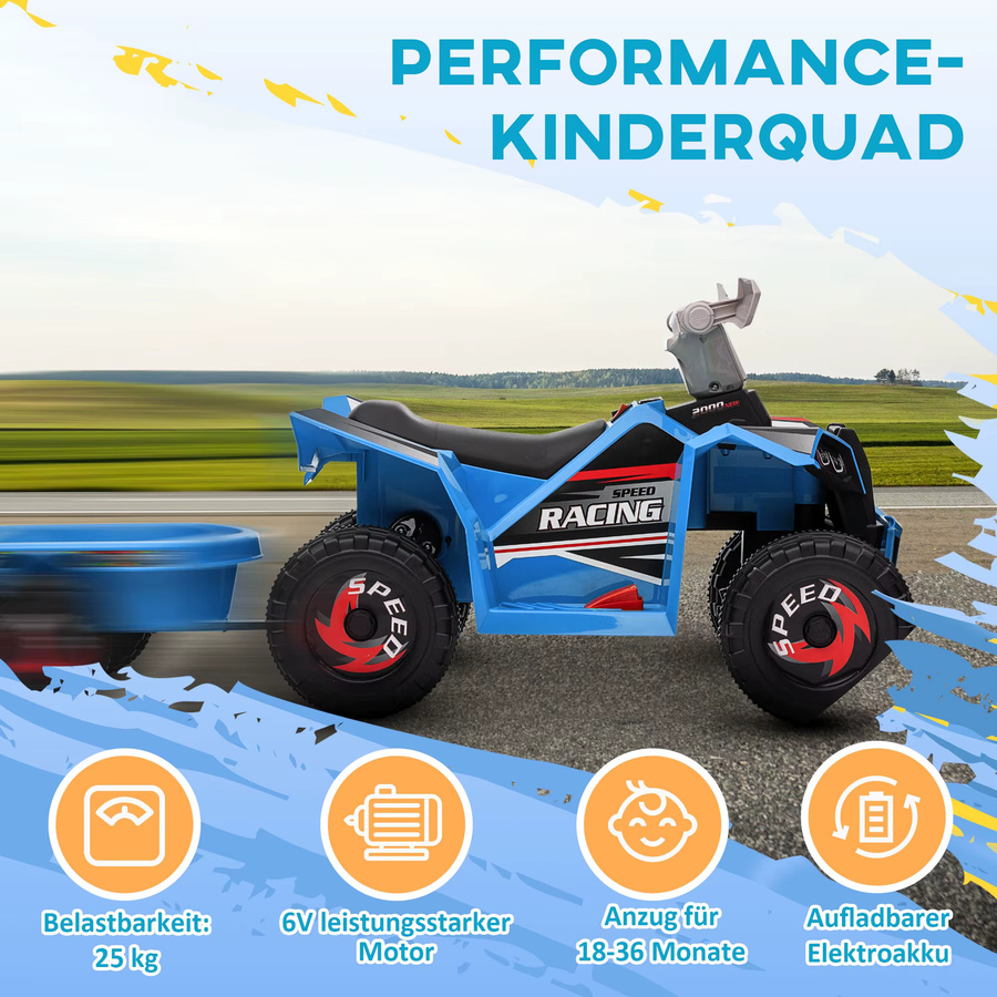 HOMCOM Kinder Elektro-Quad mit Anhänger aus Metall in Grün oder Blau, 6V Elektroauto für Kinder - Bild 5