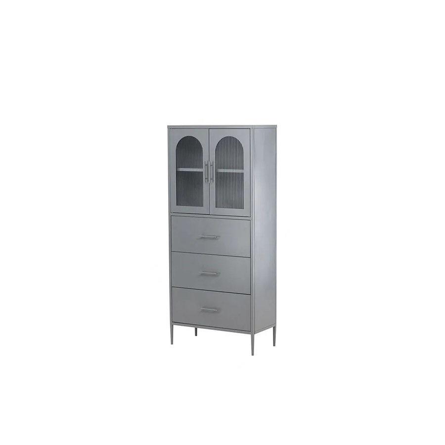 ebuy24 LaPaz Vitrinenschrank mit 2 Glastüren und 3 Schubladen in Hellgrau - Bild 2
