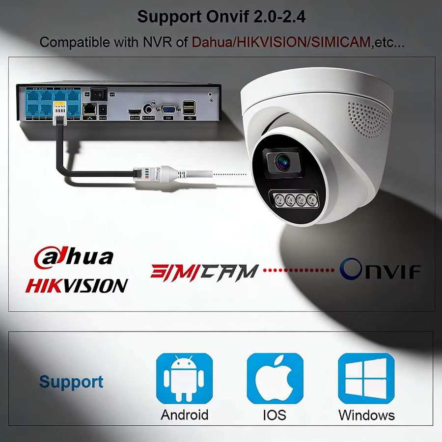 SIMICAM IP PoE Sicherheits-Dome-Kamera mit 4K 8MP Auflösung, Onvif, H.265, Audio-Option und Farb-Nachtsicht in Weiß - Bild 5