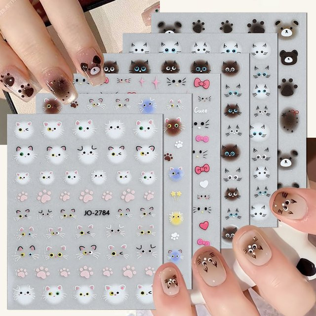 Katzen-Nagelaufkleber mit Bärenpfoten-Abdruck, 3D-Soft-Edge, Cartoon-Nagelkunst-Sticker - Bild 1