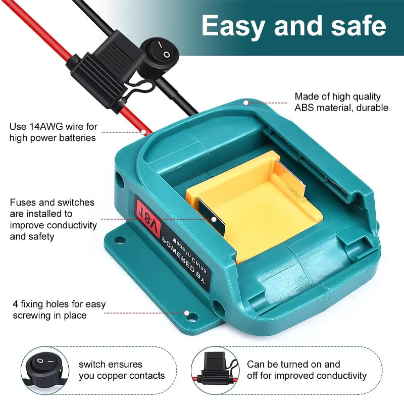 Power Wheels Adapter für Makita 18V Li-Ionen-Akku in Petrol als DIY Stromanschluss und Dockinghalterung für Elektrowerkzeuge, RC-Spielzeug und Robotik - Bild 3