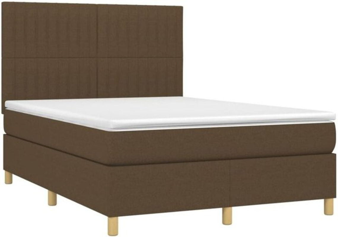 vidaxl Boxspringbett mit Matratze und LED in Braun aus Stoff und Holzwerkstoff, B/T/H: 140 x 200 cm - Bild 1