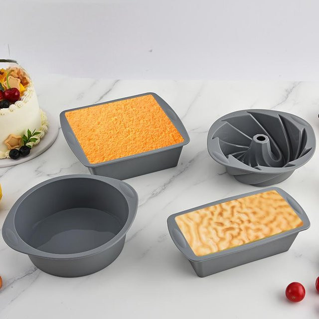 JINFEIFAN 4-teilige quadratische Silikon-Kuchenform, antihaftbeschichtete Brownie-Form mit Anti-Rutsch-Griff für Ofen und Luftfritteuse, grün und grau - Bild 1