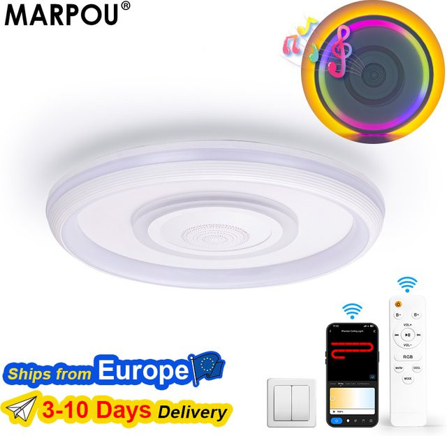 MARPOU RGB-LED-Deckenleuchte in Multicolour, moderne runde Musiklampe mit Fernbedienung und App-Steuerung, dimmbar für Wohnzimmer und Schlafzimmer - Bild 1