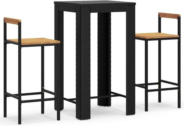 vidaXL 3-teiliges Gartenbar-Set in Schwarz aus Poly-Rattan und Akazienholz - Bild 1