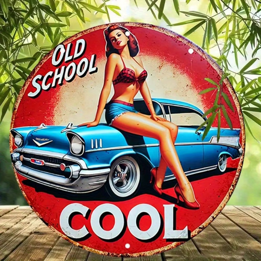 Retro Metallblechschild CIFBUY Pin-Up-Girl Wandkunst in Mehrfarben, Durchmesser: 20,32 cm - Bild 3