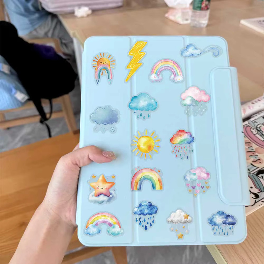 50 Stück Aquarell Wetter Regenbogen PET Aufkleber in Multicolour und Transparent für Laptop, Notebook und Koffer - Bild 2