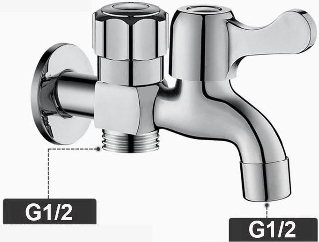 Binchi Edelstahl 2-Wege Wasserhahn mit Doppelsteuerung zur Wandmontage in Silber - Bild 1