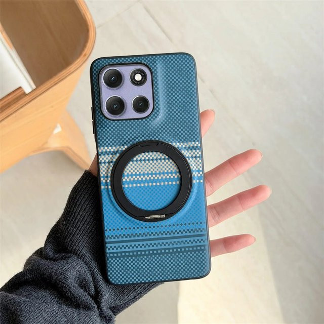 Stoßfeste Magnetlederhülle mit Metallring für Motorola Edge 60 70 Ultra Pro X70 Air G86 G06 Power G67 G55 G15 in Blau - Bild 1