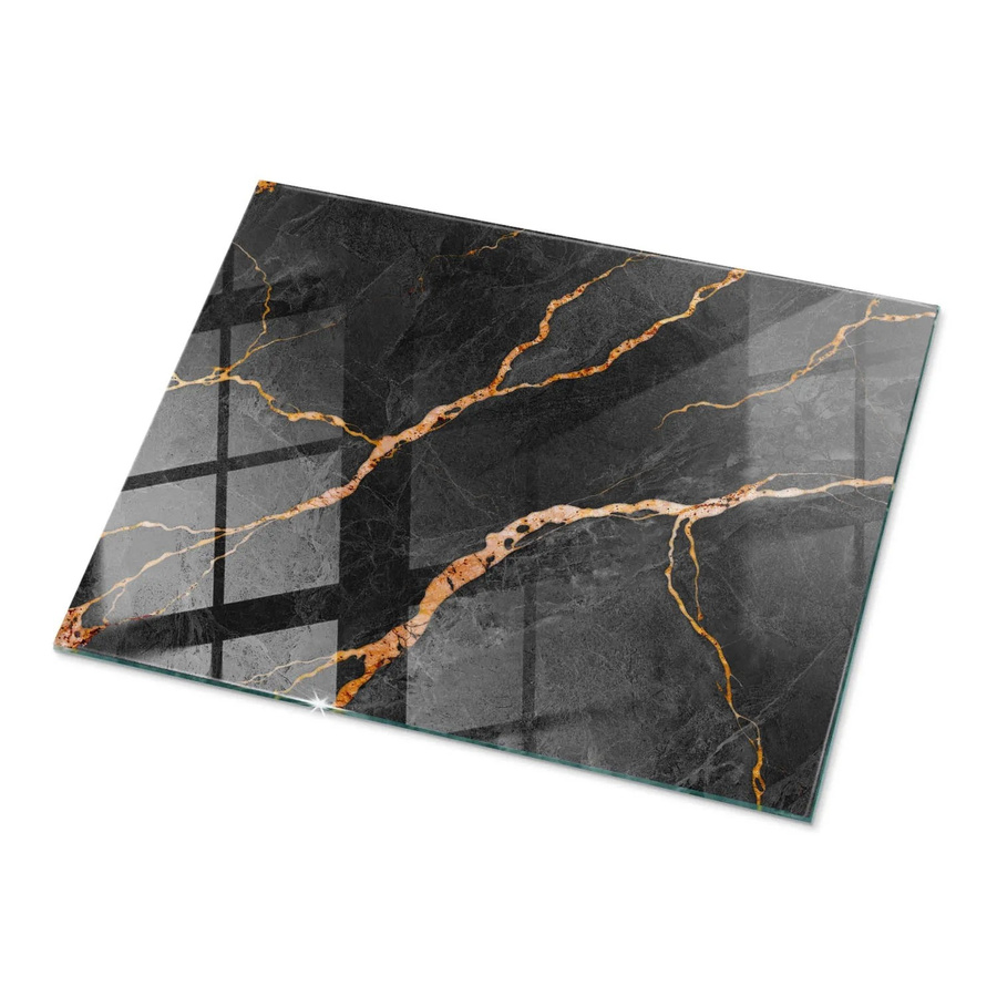 Tulup Tischplatte aus Glas mit Marmormuster in Schwarz, Rechteckig, B: 80 cm, T: 60 cm - Bild 2