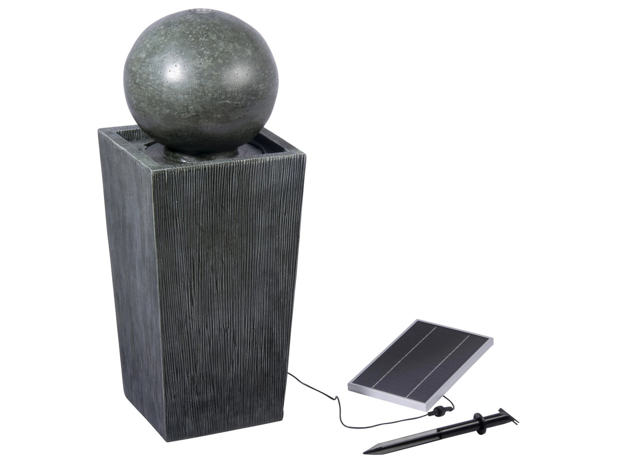 DOBAR Gartenbrunnen Apollon mit Solar-Panel und LEDs in Grau aus Kunststein - Bild 2