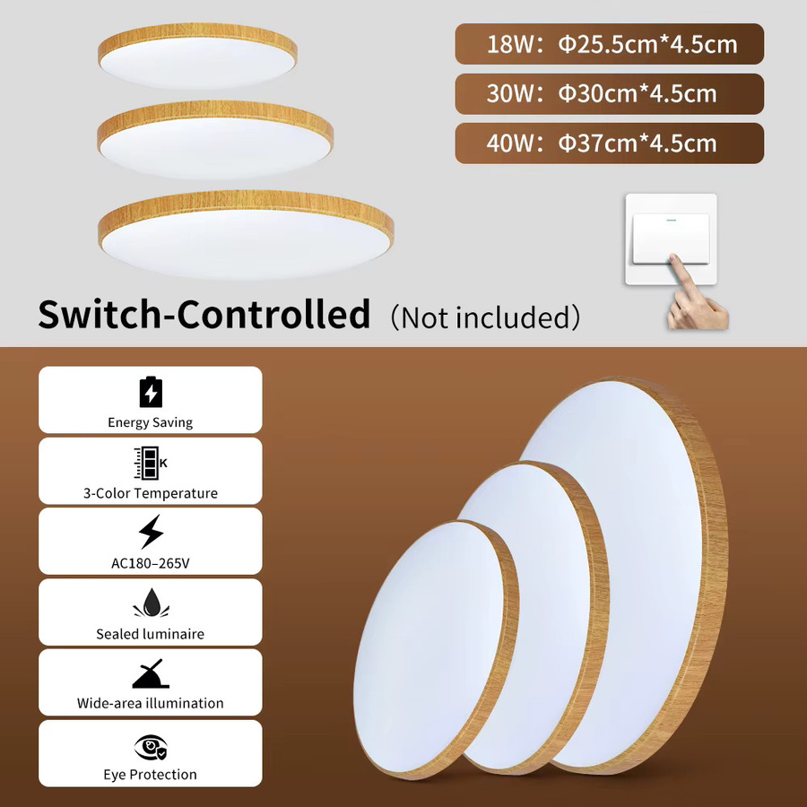 CANMEIJIA LED Deckenleuchte in Holzoptik mit dreifarbiger Panel-Funktion für Wohnzimmer, Schlafzimmer, Küche und Badezimmer - Bild 4