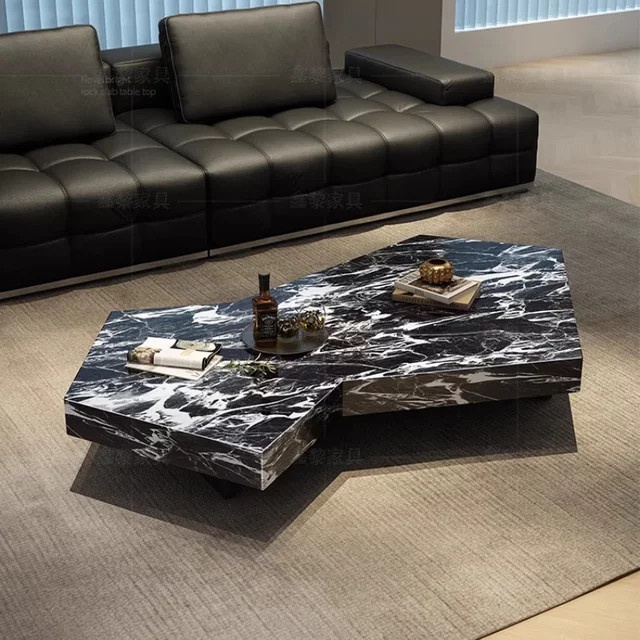 Moderner Designer Couchtisch DUTRIEUX mit Marmorplatte in Schwarz und Lift-Mechanismus - Bild 1
