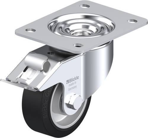 Blickle Lenkrolle LK-ALEV 100K-3-FI mit Feststeller in Schwarz und Silber, Rad-Durchmesser: 100 mm, Tragfähigkeit: 200 kg - Bild 1