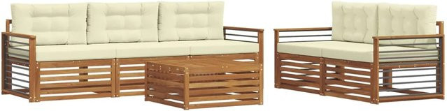 vidaXL Outdoor-Sofagarnitur 6-teilig aus Akazienholz mit Kissen in Natur und Creme - Bild 1