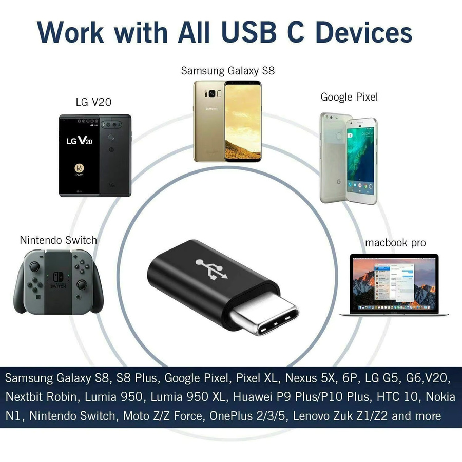 8-teiliges USB-Adapter-Set in Schwarz mit USB-C und Micro-USB Konvertern für Laptop und Auto - Bild 3