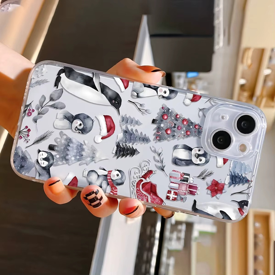 Transparente TPU-Handyhülle mit Weihnachtsbaum- und Pinguin-Design für Apple iPhone 17 16 15 14 13 12 11 Pro Max Plus Mini SE XR X XS - Bild 5