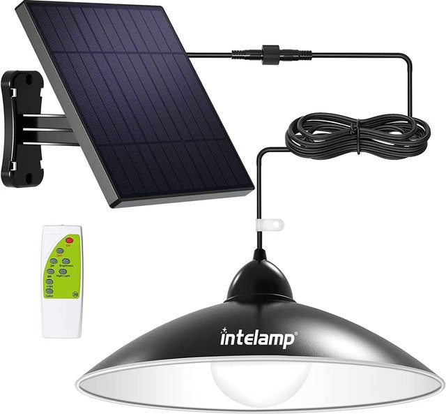 intelamp Solar-Pendelleuchte in Schwarz aus Metall mit Fernbedienung, wasserdichte IP65 Außenleuchte für den Garten - Bild 1