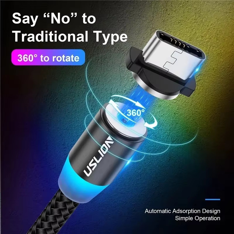 HACHANLUN LED Magnetisches USB-Kabel für Schnellladung und Datenübertragung in Schwarz mit USB Typ C und Micro USB Anschlüssen - Bild 2