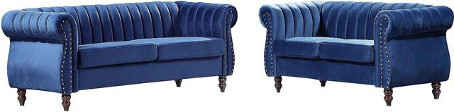 Vente-unique Couchgarnitur Trumbo Chesterfield aus Samt in Königsblau, bestehend aus 3-Sitzer und 2-Sitzer, B/T/H: 195 x 150 cm - Bild 1
