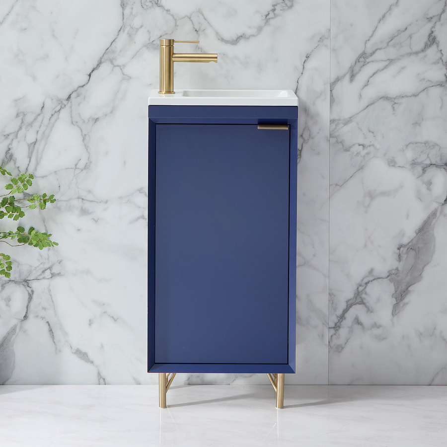 Waschtischunterschrank mit Waschbecken HudsonReed Edge Dunkelblau mit Griffleiste in satiniertem Gold und Soft-Close-Türen Breite: 40 cm - Bild 1