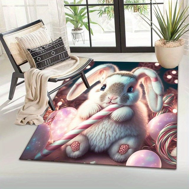 VIKAMA Dreamy Easter Bunny Candy Teppich, rutschfeste und verschleißfeste Bodenmatte mit Kinder-Motiv in Mehrfarbig für Wohnzimmer und Kinderzimmer - Bild 1