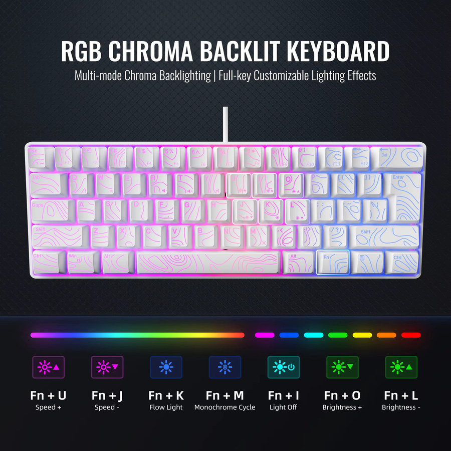 7KEYS Kompakte 60% Kabelgebundene Tastatur mit RGB-Hintergrundbeleuchtung und Membrantasten in Weiß - Bild 3
