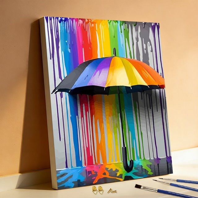 Huacan Digitaler Ölgemälde-Regenschirm, Acrylfarbe nach Zahlen, Bunt / Mehrfarbig - Bild 1