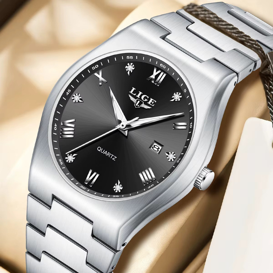 LIGE Armbanduhr Quarz, Edelstahl, Schwarz, Herren - Bild 2