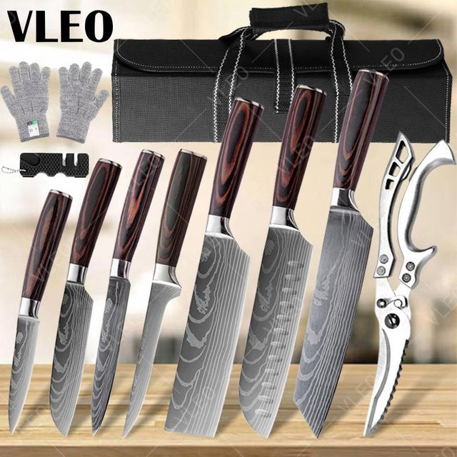 WXCOO Japanisches Küchenmesser Set mit Ausbeinmesser, Santoku, Chefmesser und Schnitzmesser inklusive Scheide - Bild 1