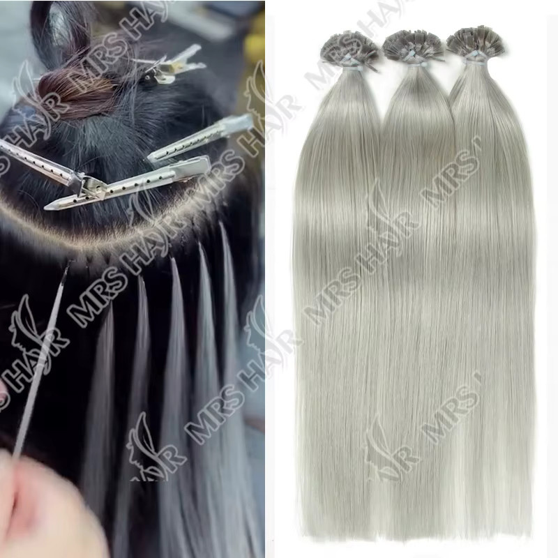 MRSHAIR Echthaar-Extensions Hot Fusion Keratin, Silber Aschgrau Blond, 50 Strähnen - Bild 2