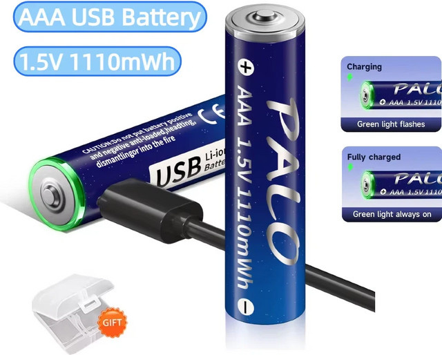 PALO USB wiederaufladbare Li-Ionen-Batterie AAA 1,5V 1110mWh in Blau - Bild 1