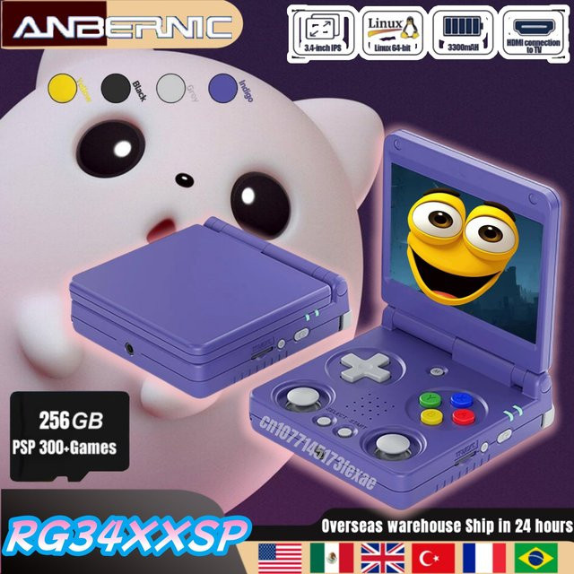Anbernic RG34XXSP Retro Handheld-Spielkonsole in Blau mit 3,4 Zoll IPS-Bildschirm und 256 GB Speicher - Bild 1