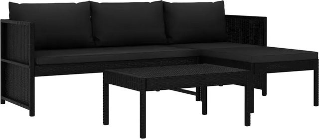 vidaXL 3-tlg Garten-Lounge-Set aus Poly Rattan in Schwarz mit Auflagen und modernem Design für Terrasse und Garten - Bild 1
