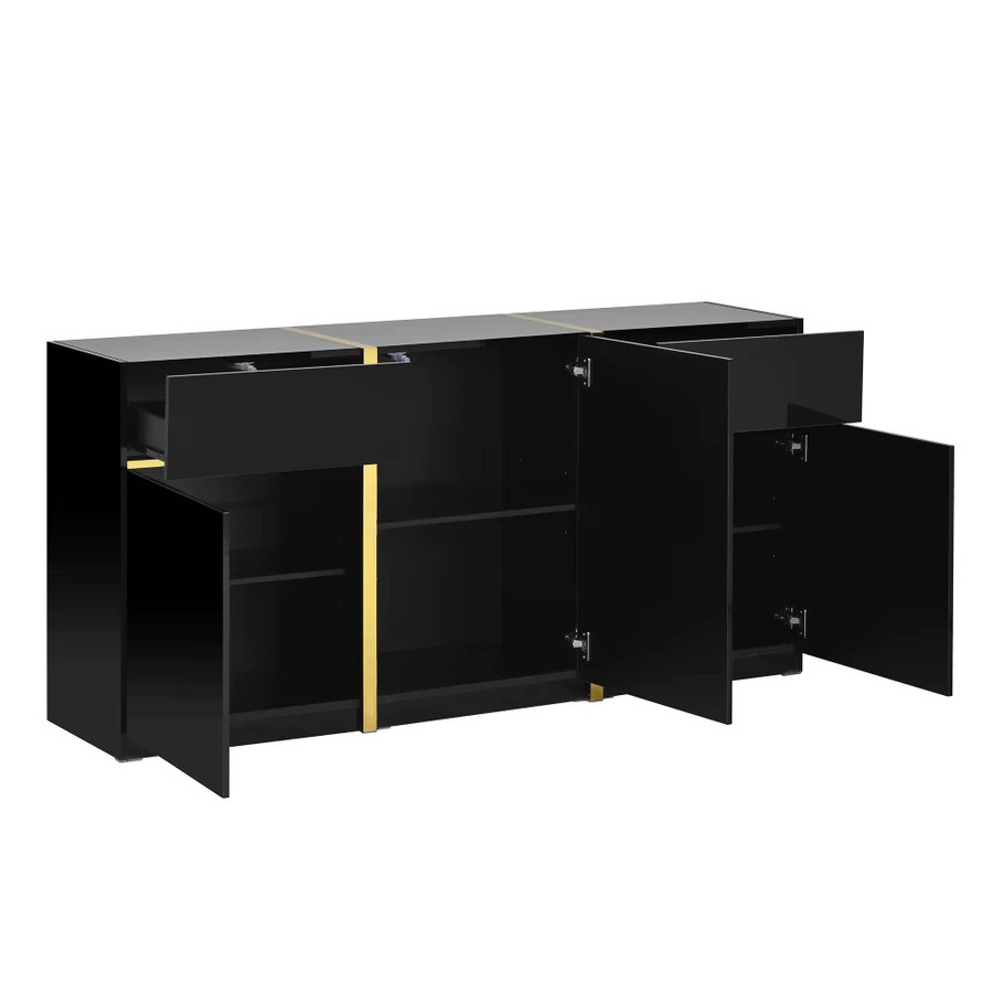 PINGGO Hochglanz-Sideboard in Schwarz mit 3 Türen und 2 Schubladen für Wohnzimmer und Esszimmer - Bild 3