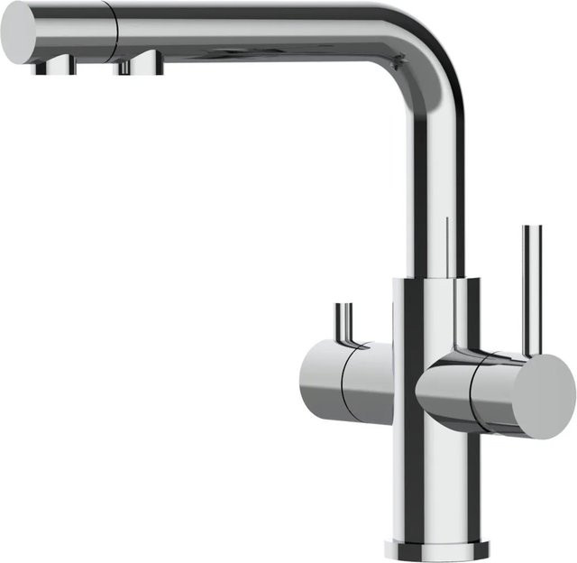 VIZIO 3-Wege Küchenarmatur aus Edelstahl mit schwenkbarem L-Auslauf, herausziehbarer Brause und Spritzfunktion in Silber Hochglanz - Bild 1